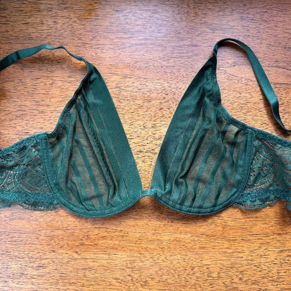 Adore Me Emerald Green Sheer Lace Triangle Bra